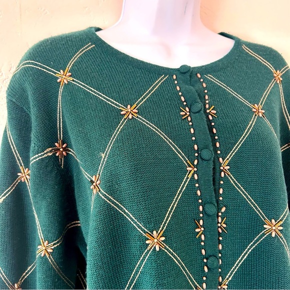 SUSAN BRISTOL Vintage Hand Beaded Embroidered Cardigan Sweater L - Picture 3 of 11